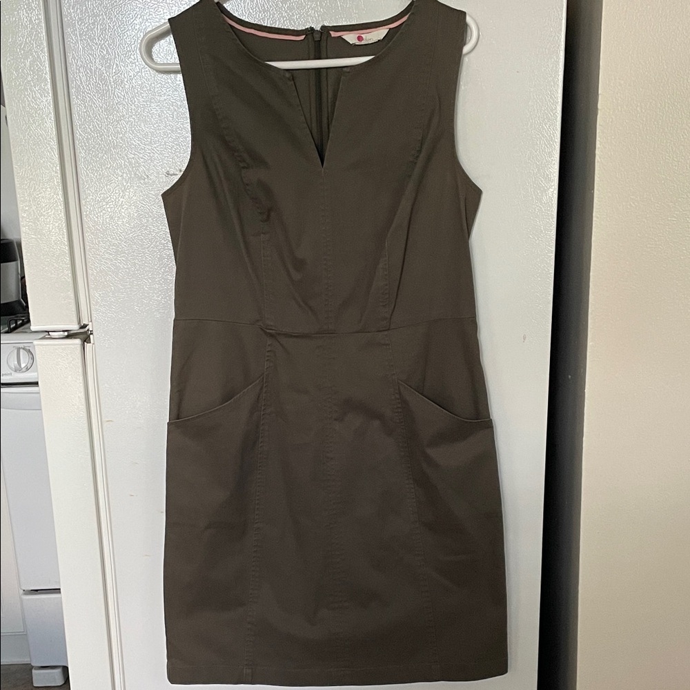 Boden Size 8 97% Cotton‎ Taupe Brown Dress Pockets